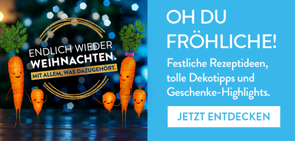 Kai Karotte und seine Familie freuen sich, dass endlich wieder Weihnachten ist. Rezeptideen, Deko-Tipps und Geschenke-Highlights in der ALDI Weihnachtswelt.