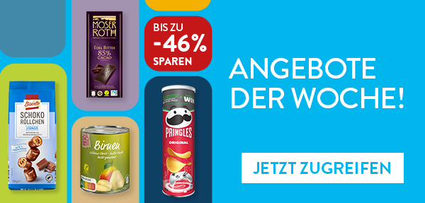 Angebote der Woche, z. B. MOSER ROTH, Pringles, Schokoröllchen und mehr. Bis zu -46% sparen. Jetzt zugreifen.