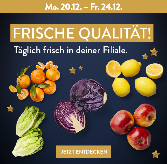Rotkohl, Zitronen und weiteres Obst & Gemüse auf blauem Hintergrund erhältlich in deiner Filiale ab Mo 20.12.