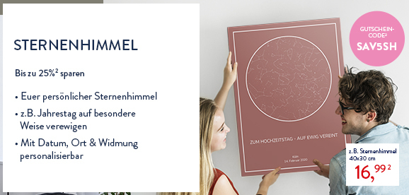 Sternenhimmel zu 25 % sparen, mit dem Gutscheincode SAV5SH