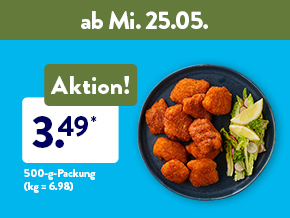 Frische-Angebote, z. B. Fischnuggets XXL für 3.49 €, z.B. 500-g-Packung (kg = 6.98 €) ab Mi. 25.05.