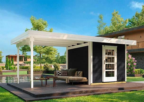 Design-Gartenhaus mit Lounge-Anbau