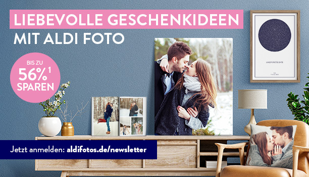 Liebevolle Geschenkideen mit ALDI Foto, z.B. Leinwand, Sternenhimmel oder Fotokissen. 