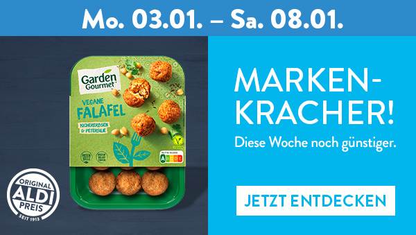Marken aus dem Sortiment diese Woche noch günstiger. Zum Beispiel: Garden Gourmet Falafel & Gemüsebällchen ab Mo. 03.01.