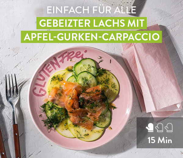 Gebeizter Lachs mit Apfe-Gurken-Carpaccio. Einfach für alle. Schwierigkeitsgrad: Einfach. Zubereitungszeit: 15 Min.