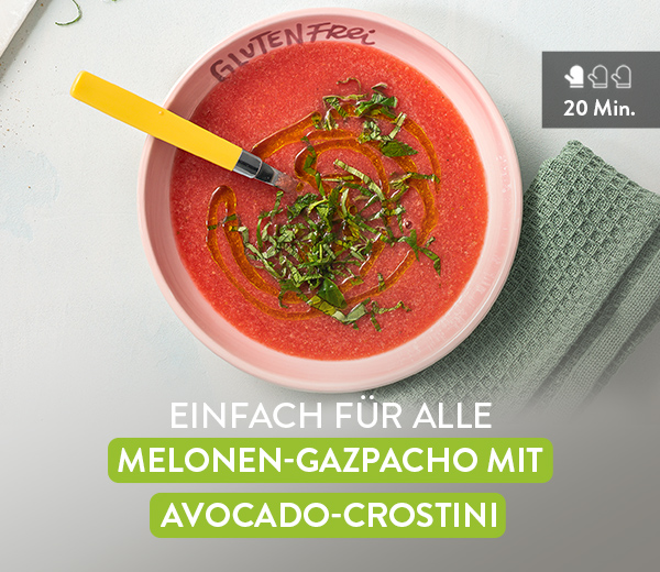 Melonen-Gazpacho mit Avocado-Crostini